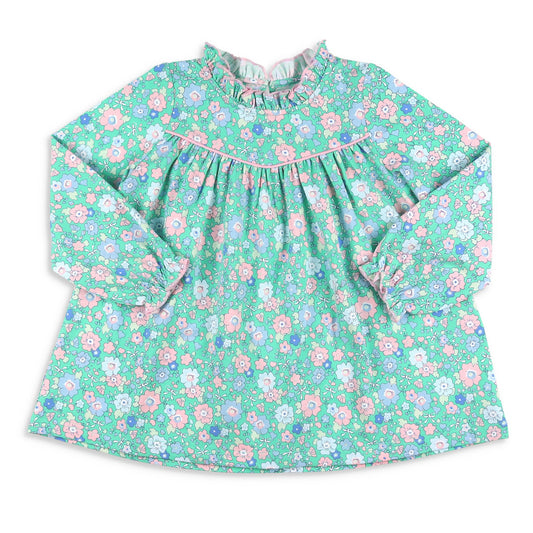 Girls Ruffle Neck Top - Garden Green