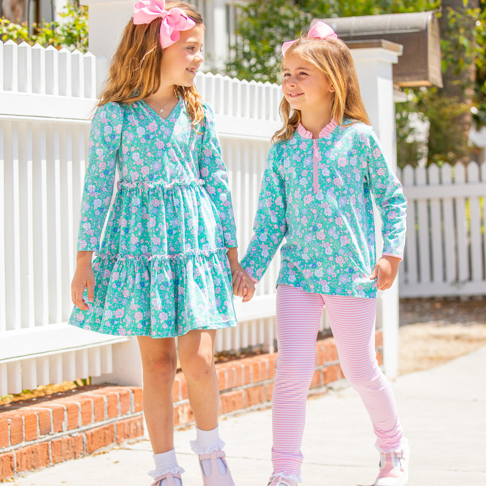 KIDS ROUND NECK TIERED DRESS  4-10 HOW DOES YOUR GARDEN GROW