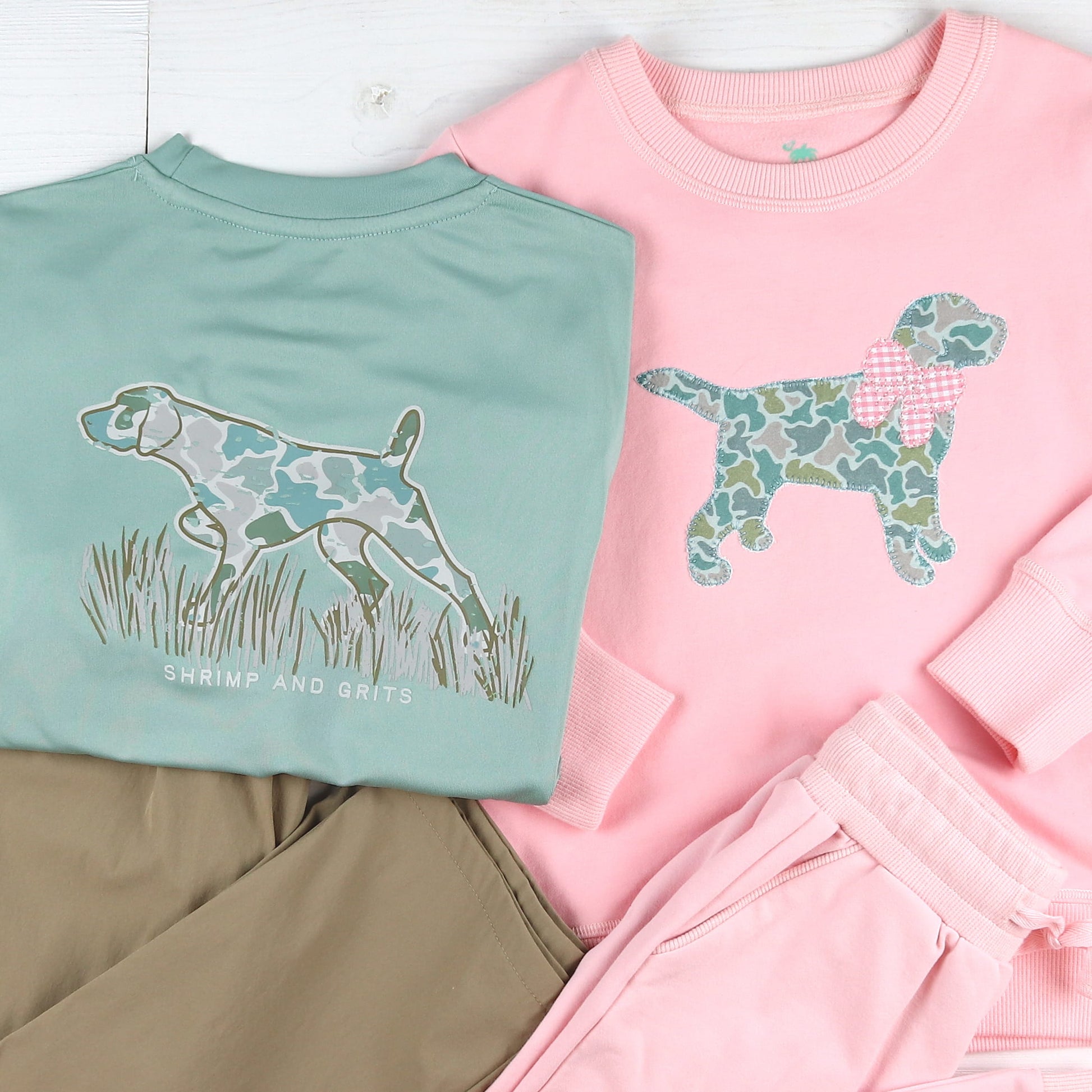 German Shorthair Graphic Tee Khaki Performance Pants Pink Camo Lab Sweat Set