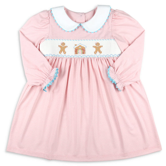Girls Smocked Dress - Gingerbread