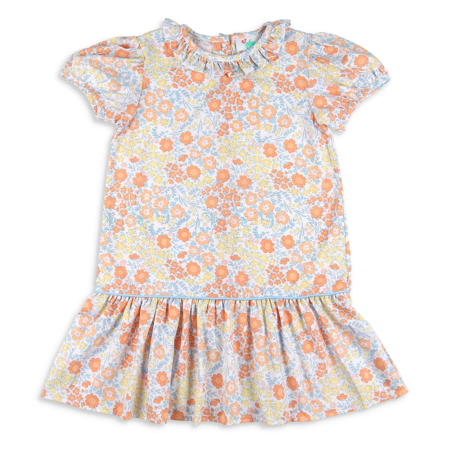 Girls Ruffle Neck Skirted Dress - Harvest Blooms