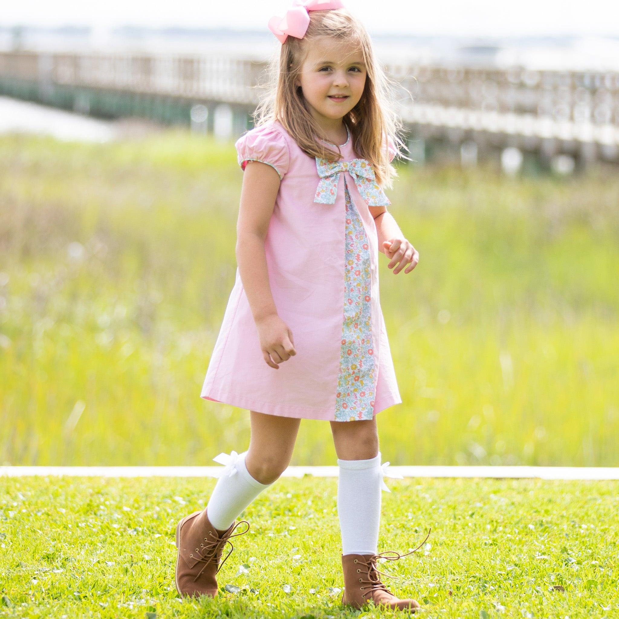 Girls Pink Cord Alice Dress - Honeysuckle - Shrimp and Grits Kids