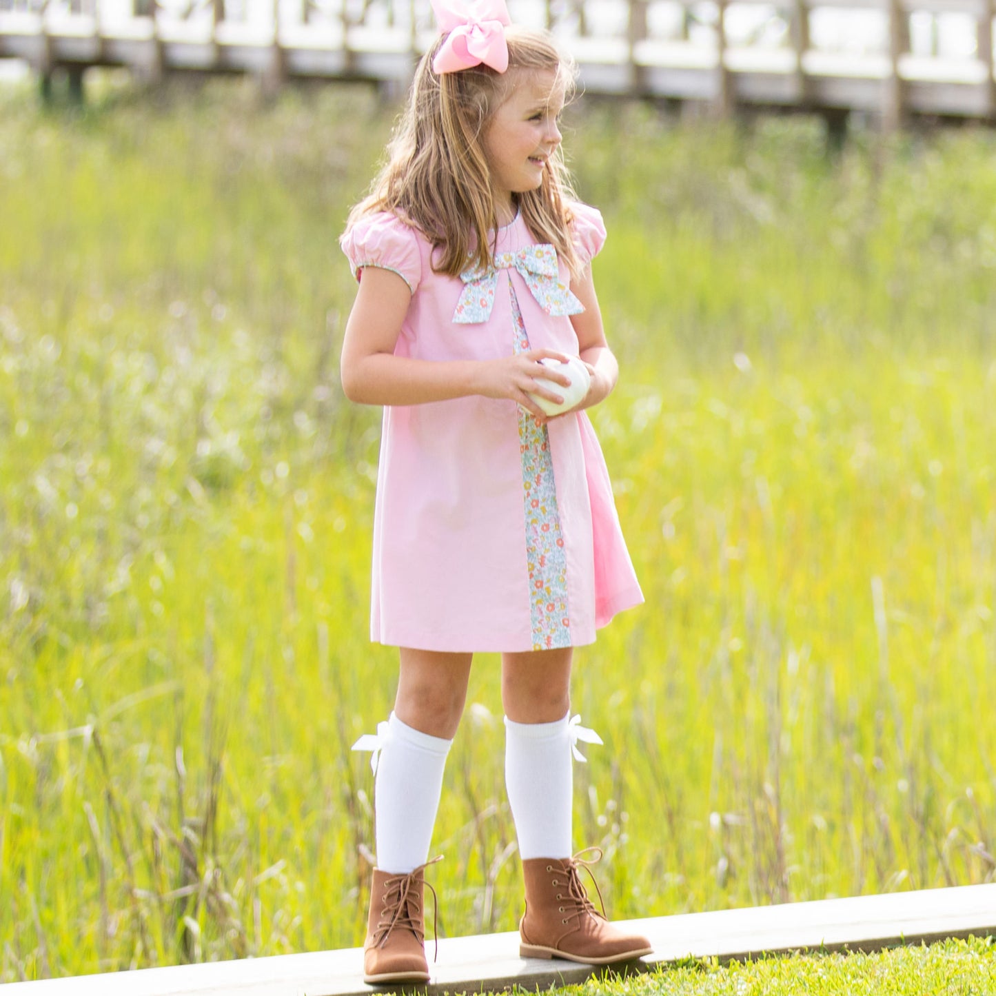 Girls Pink Cord Alice Dress - Honeysuckle