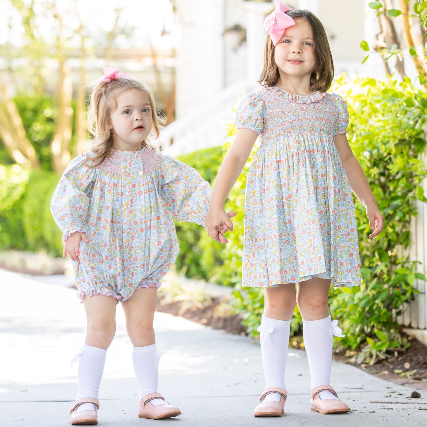 Girls Smocked Charlotte Dress - Honeysuckle