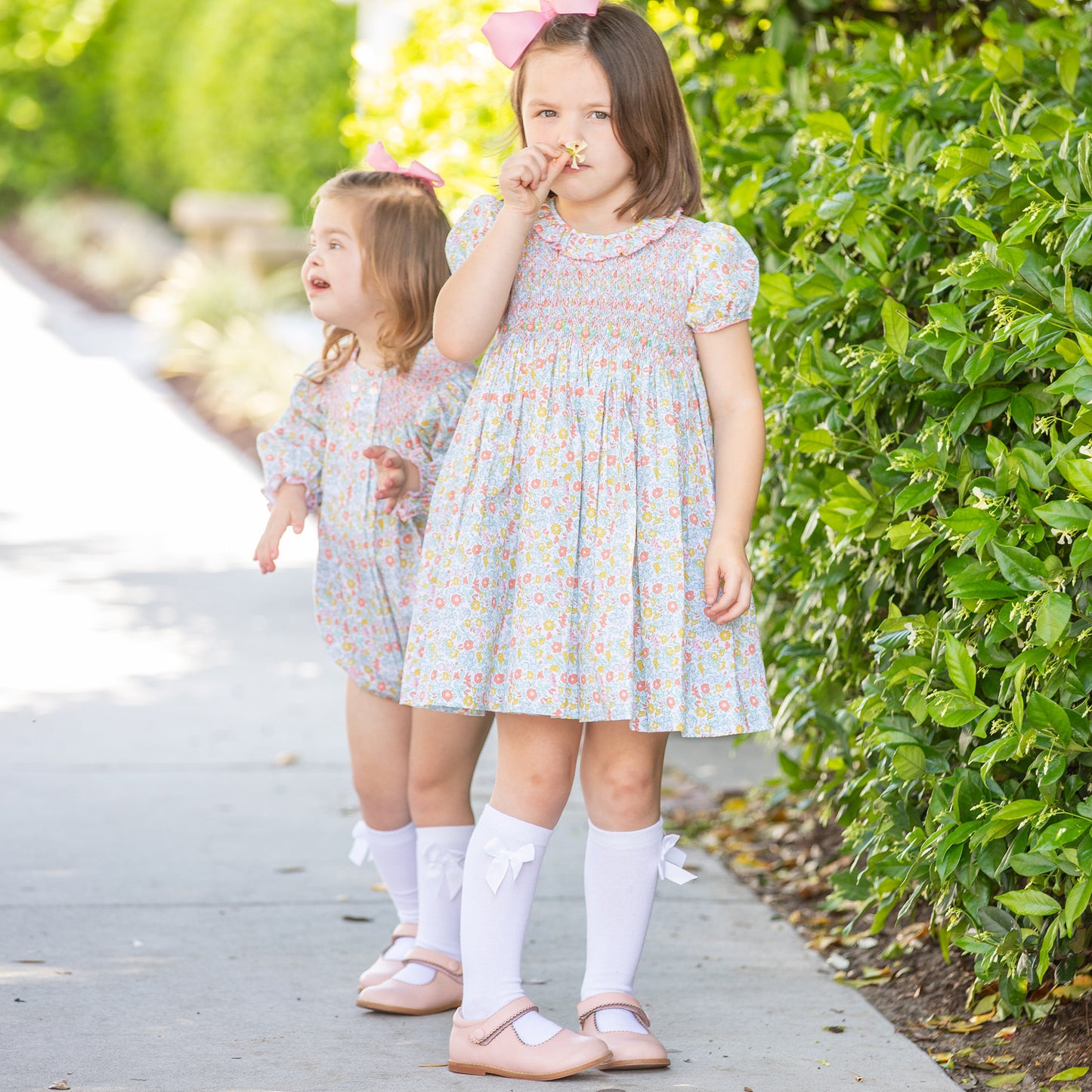 Girls Smocked Charlotte Dress - Honeysuckle