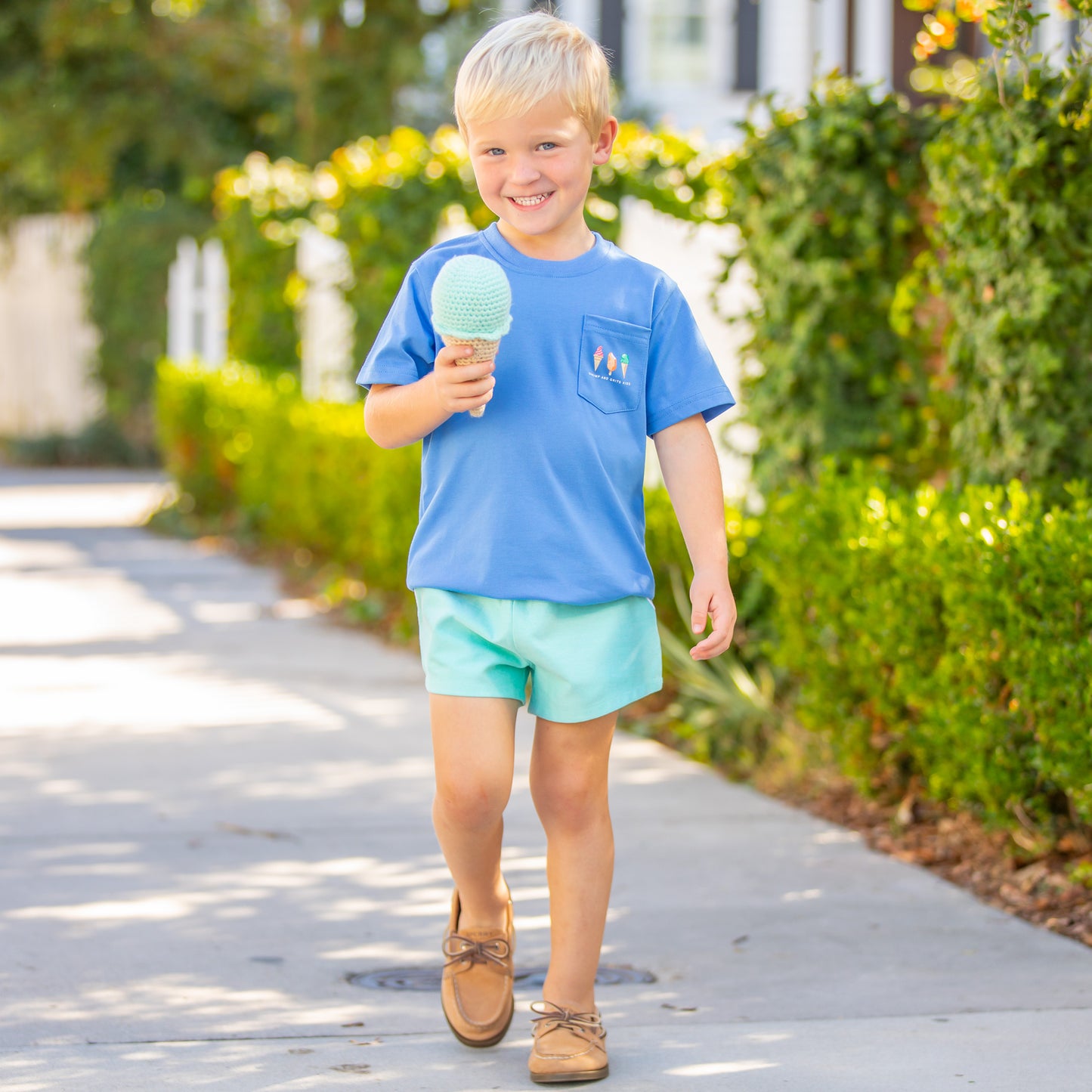 Boys Shrimp Shorts - Green Oxford