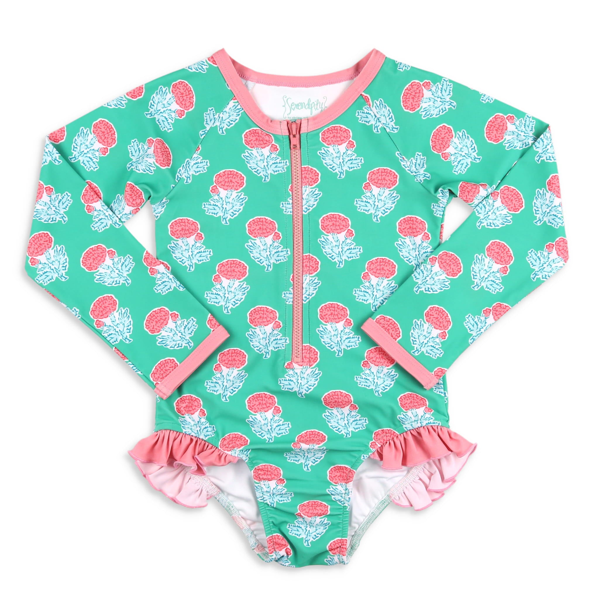 Girls Kiawah Blooms One Piece Rash Guard - Shrimp and Grits Kids