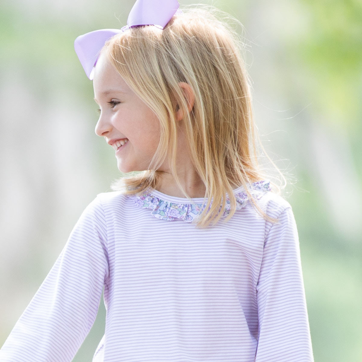 Close-up of Lavender Ruffle Top Close