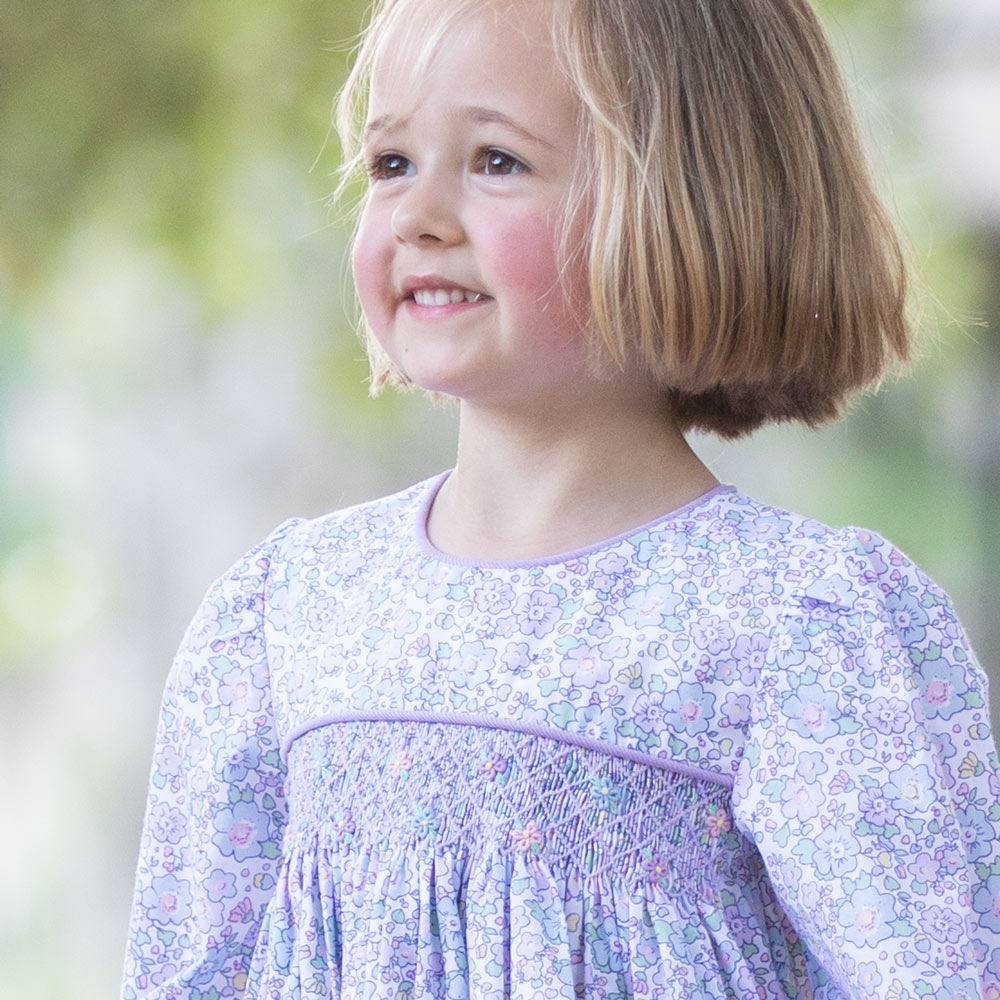 Close-up of Lavender Smocked Dress Close