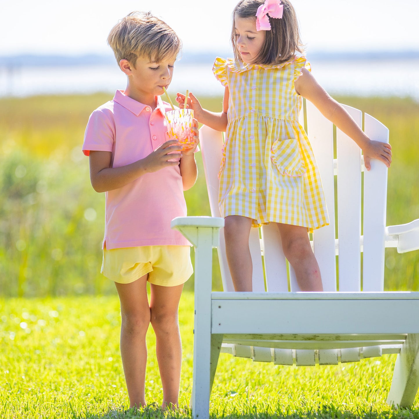 Girls Button Dress - Lemonade