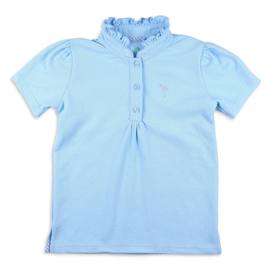 Girls Polo Top - Light Blue Pique
