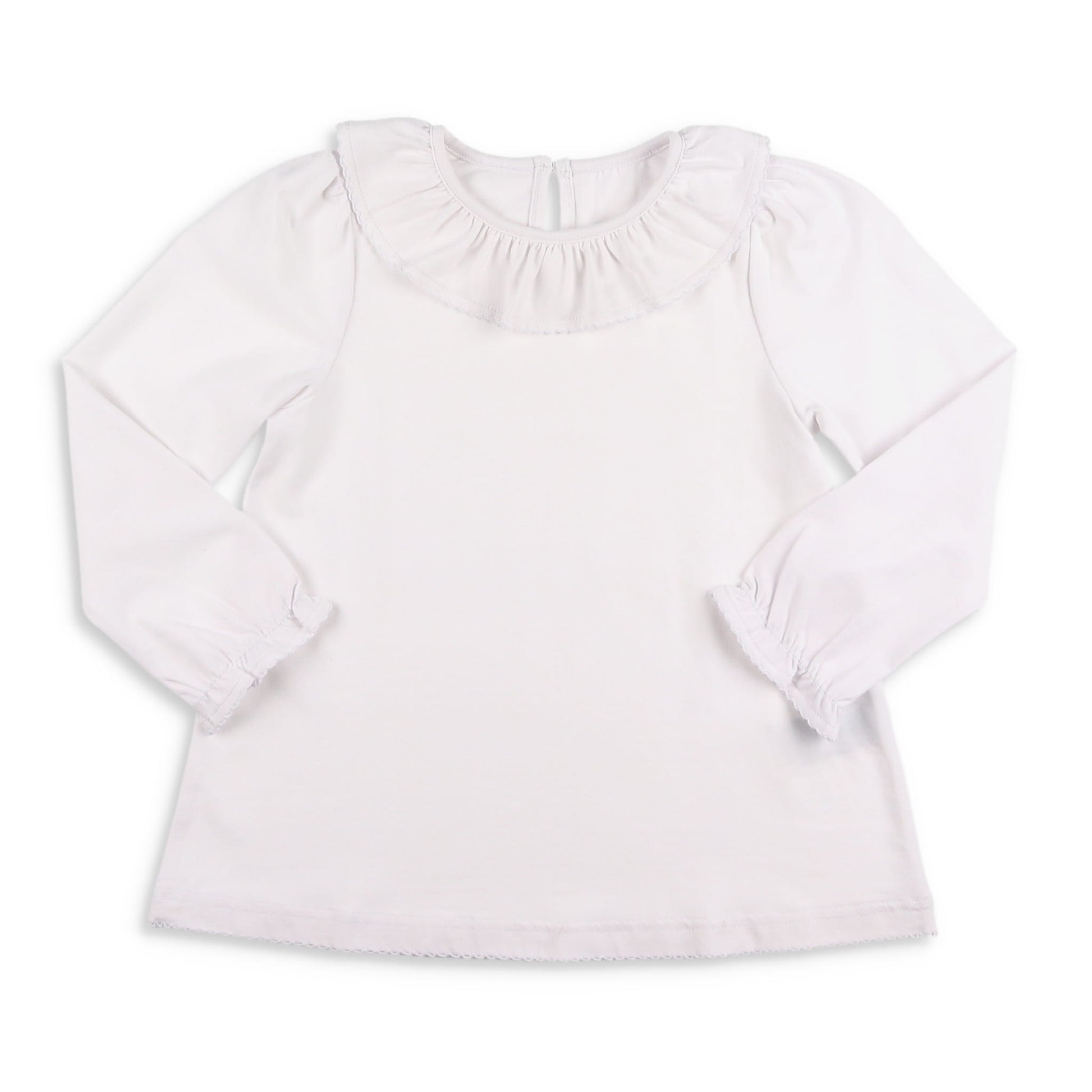 Girls Long Sleeve Ruffle Neck Top - Shrimp and Grits Kids