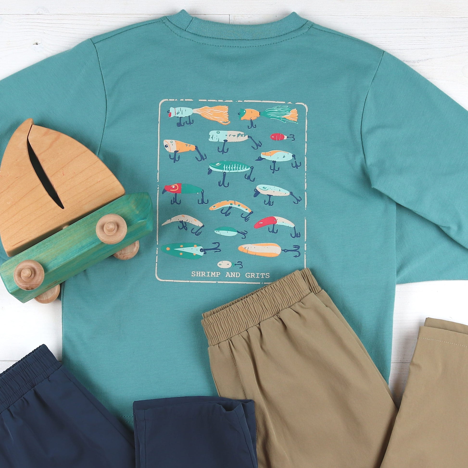 Lure Graphic Tee boys Pants Khaki Navy Twill