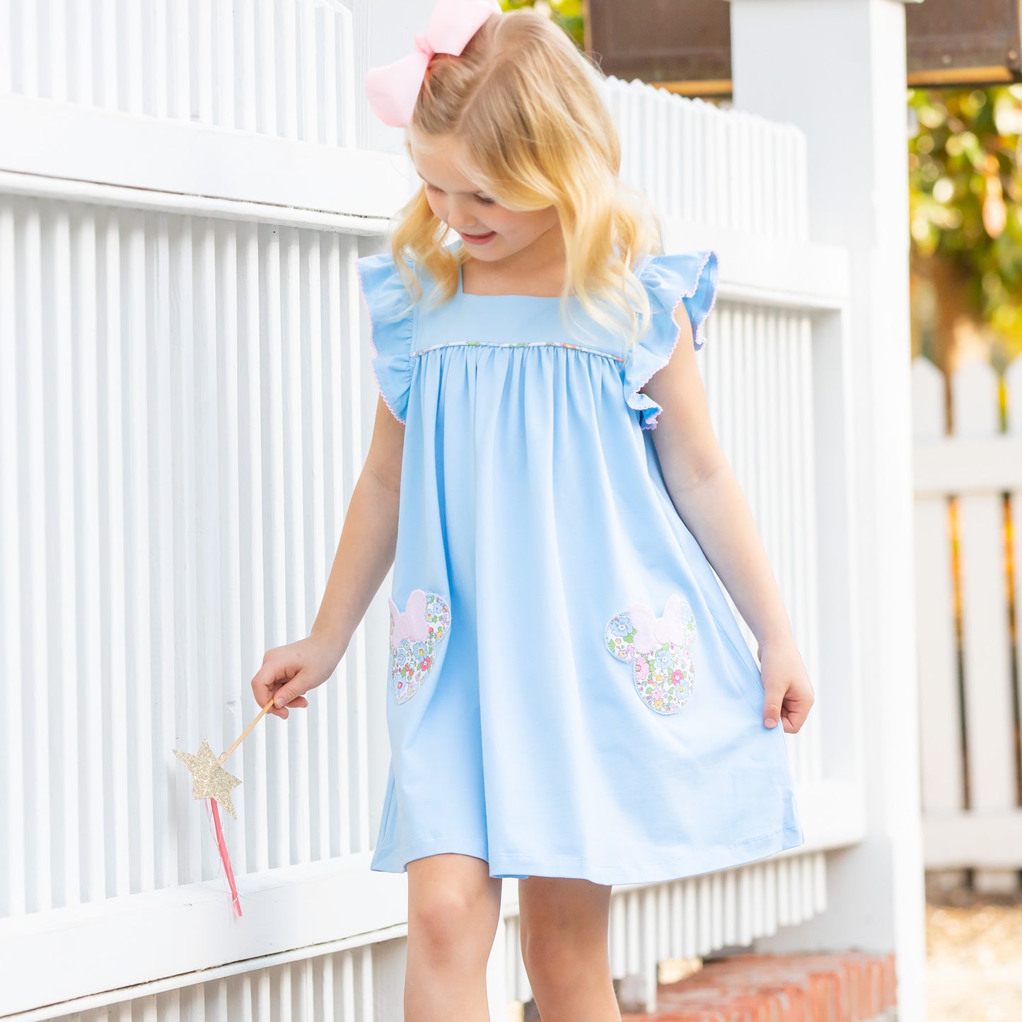 Girls Applique Pocket Dress - Magical Mouse