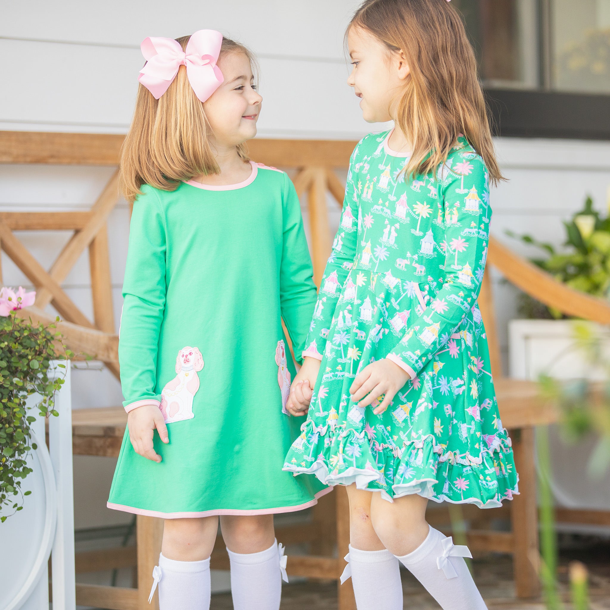 Girls Quinn Dress - Mahjong Puppy - XL - Shrimp and Grits Kids