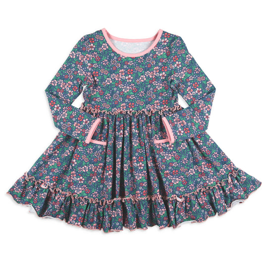 Girls Twirl Dress - Midnight Poppy