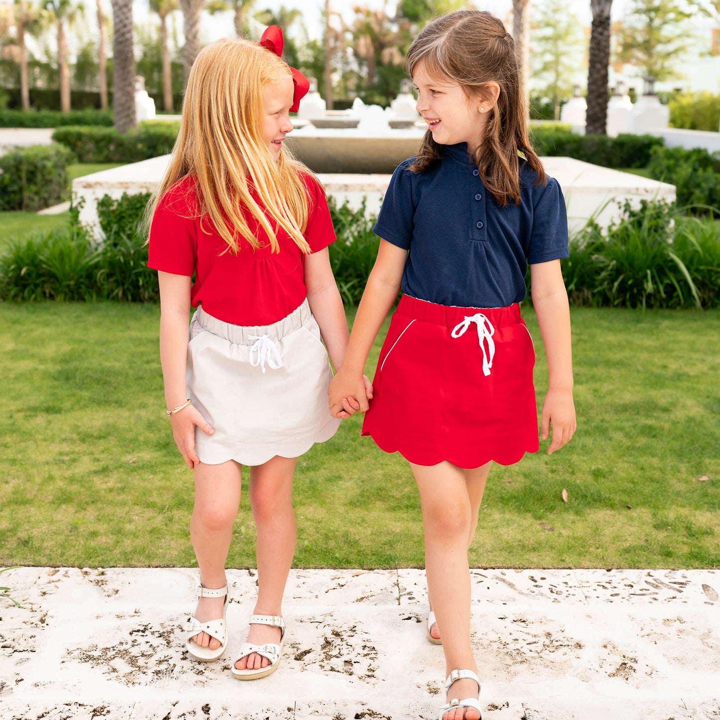 Girls Scallop Skort - Red Twill