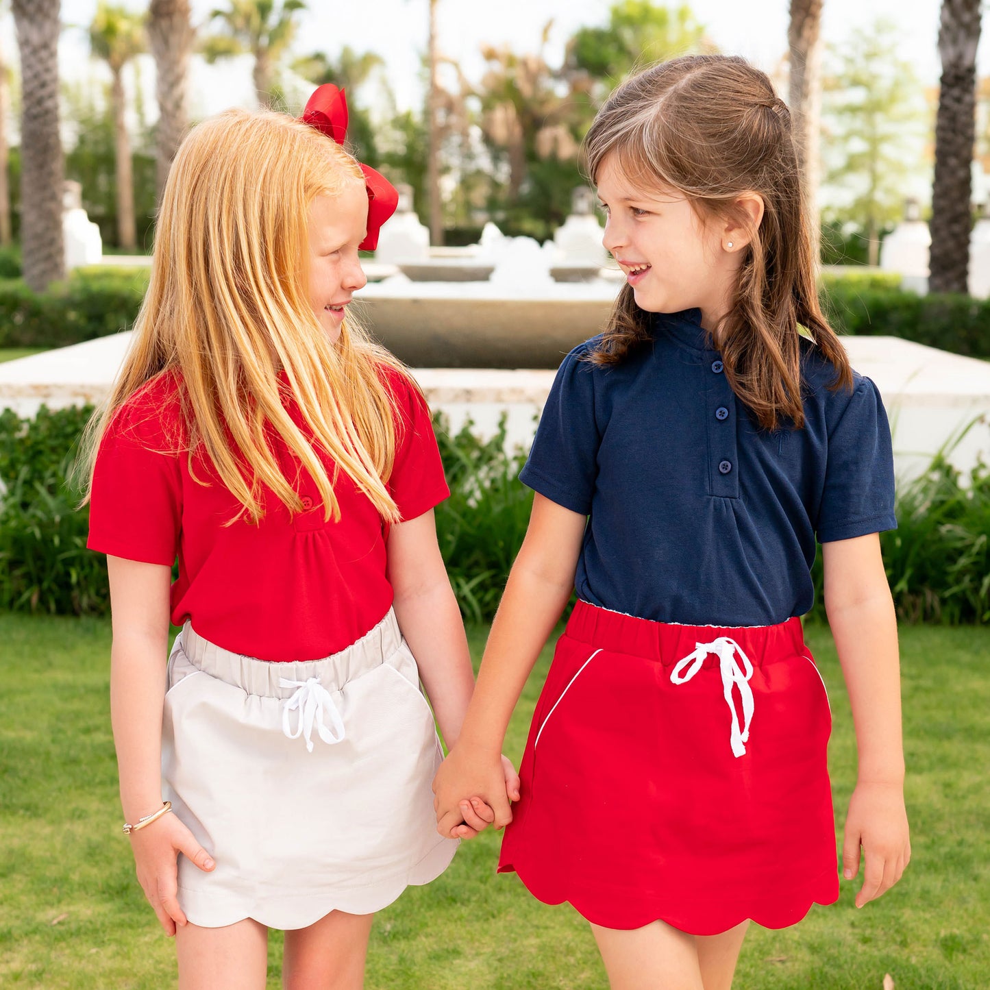 Girls Scallop Skort - Red Twill