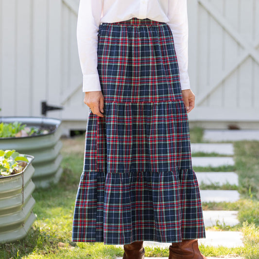 Navy Tartan Womans Maxi Skirt - close-up detail