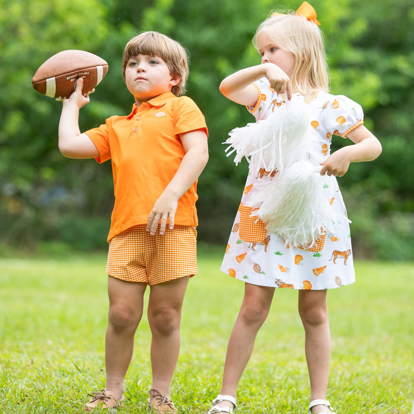 Boys Gameday Check Shrimp Shorts - Orange