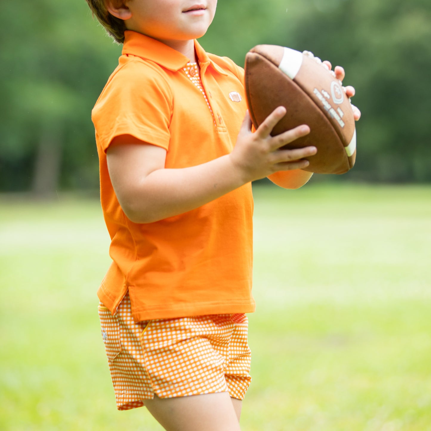 Boys Gameday Check Shrimp Shorts - Orange