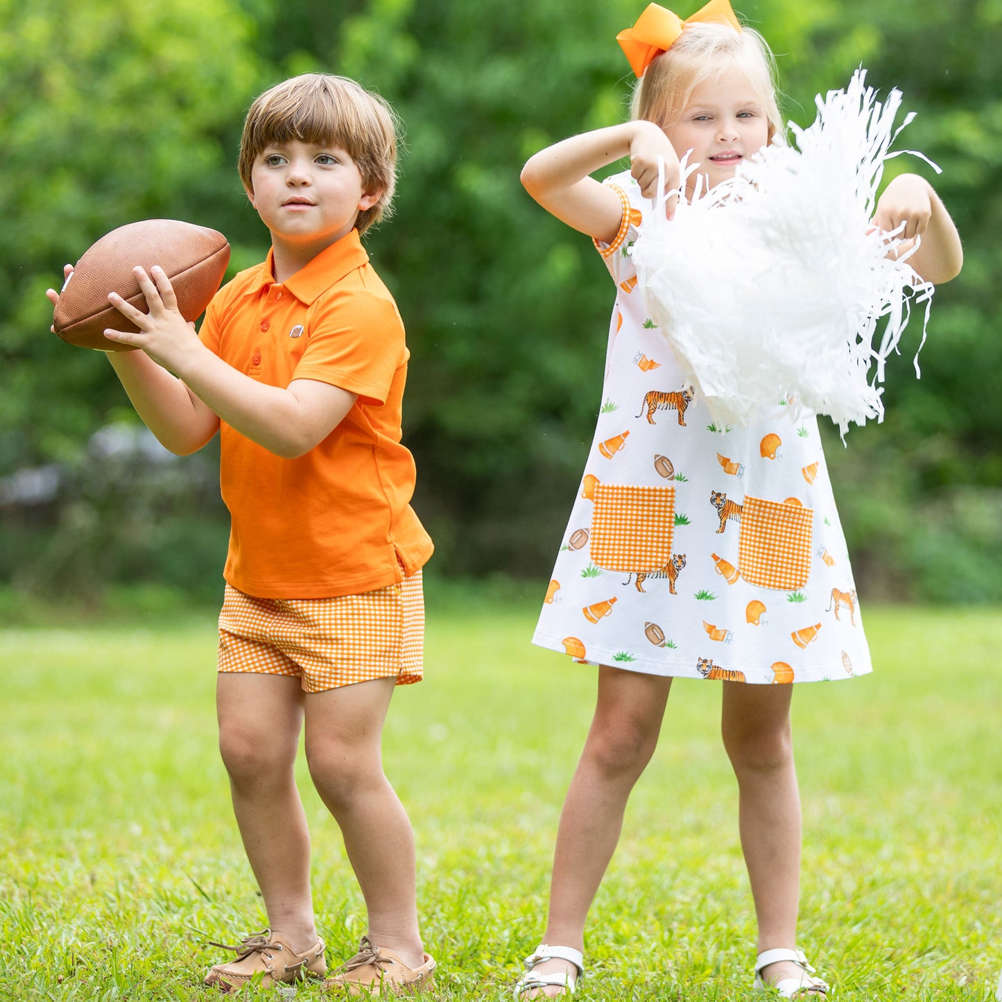 Boys Gameday Check Shrimp Shorts - Orange