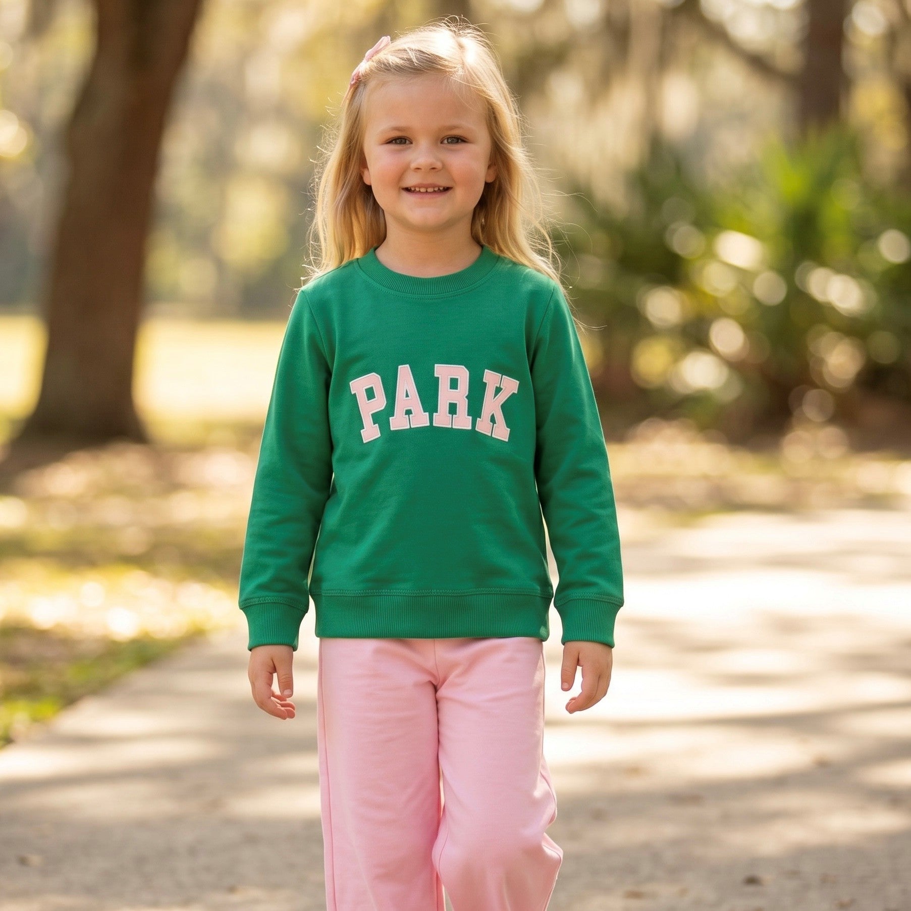 Green and pink Park Sweatshirt for girls