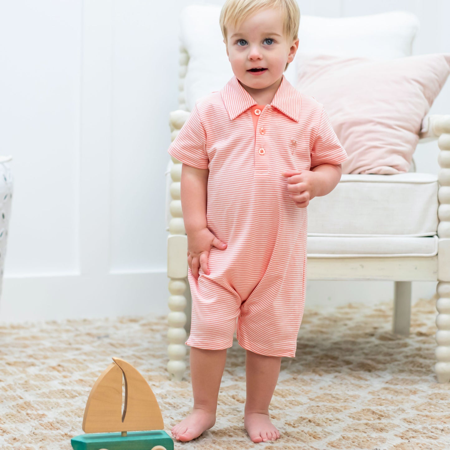 Salmon Stripe Romper/Polo