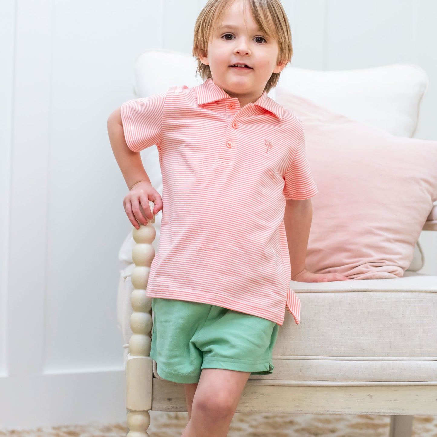 Salmon Stripe Romper/Polo