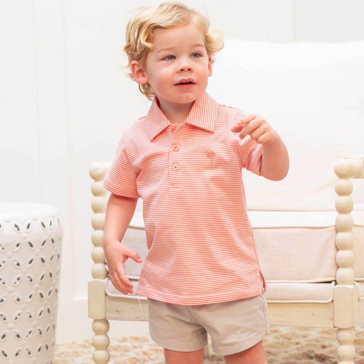 Salmon Stripe Romper/Polo