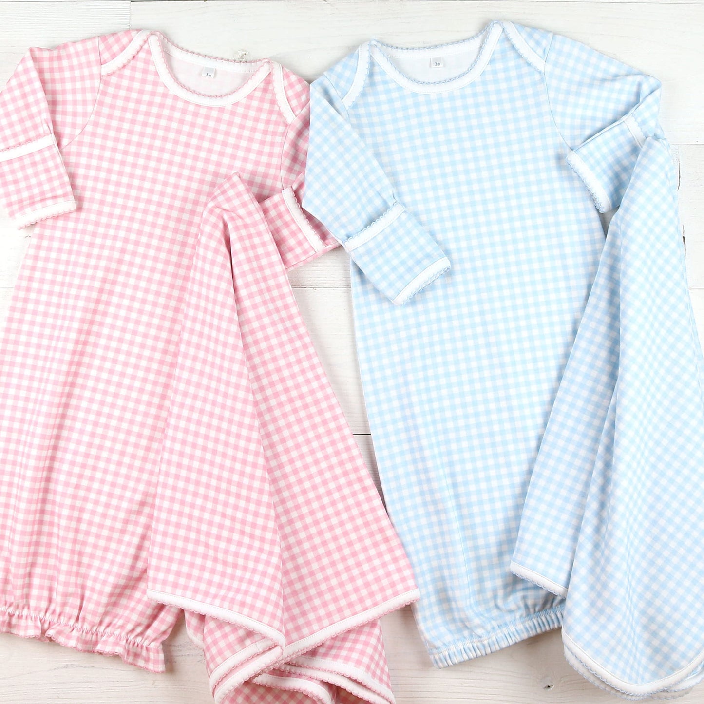 Blue Gingham Pima Baby Gown