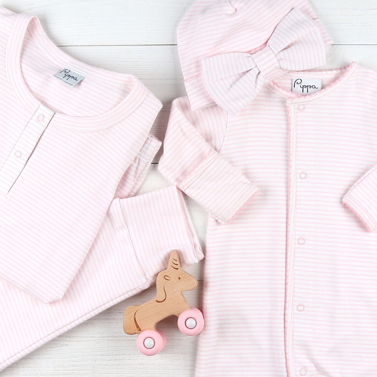 Girls Pima Loungewear Set - Pink Stripe