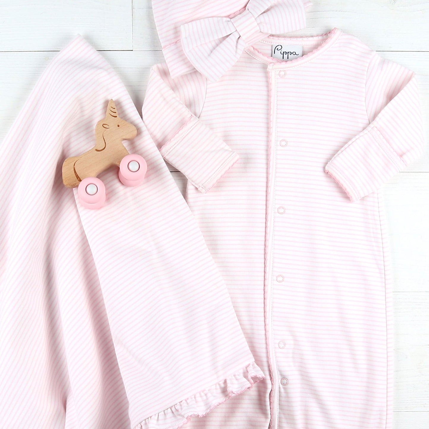 Girls Pima Ruffle Baby Blanket - Pink Stripe