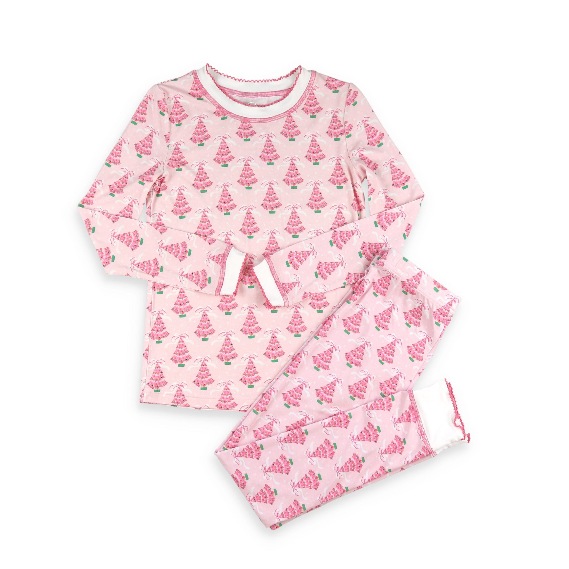 pink christmas tree bamboo loungewear set