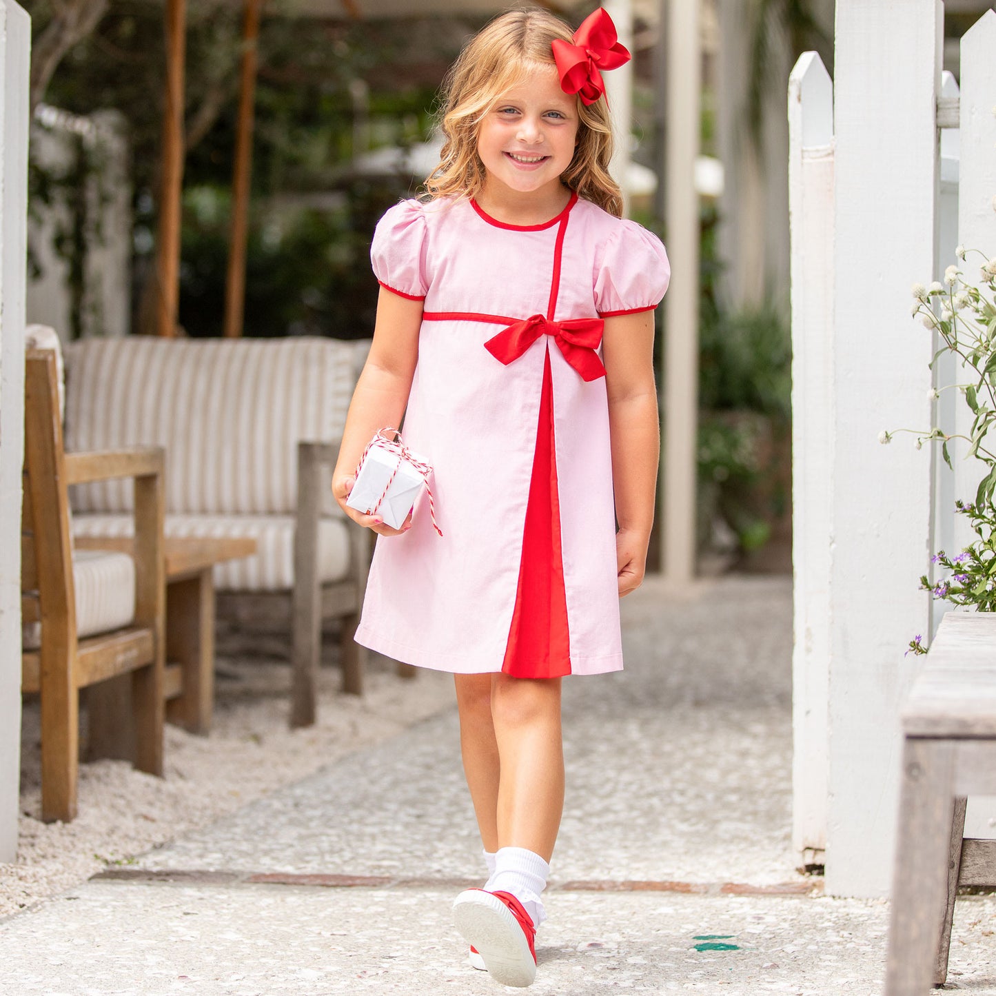 Girls Colleen Bow Dress - Pink