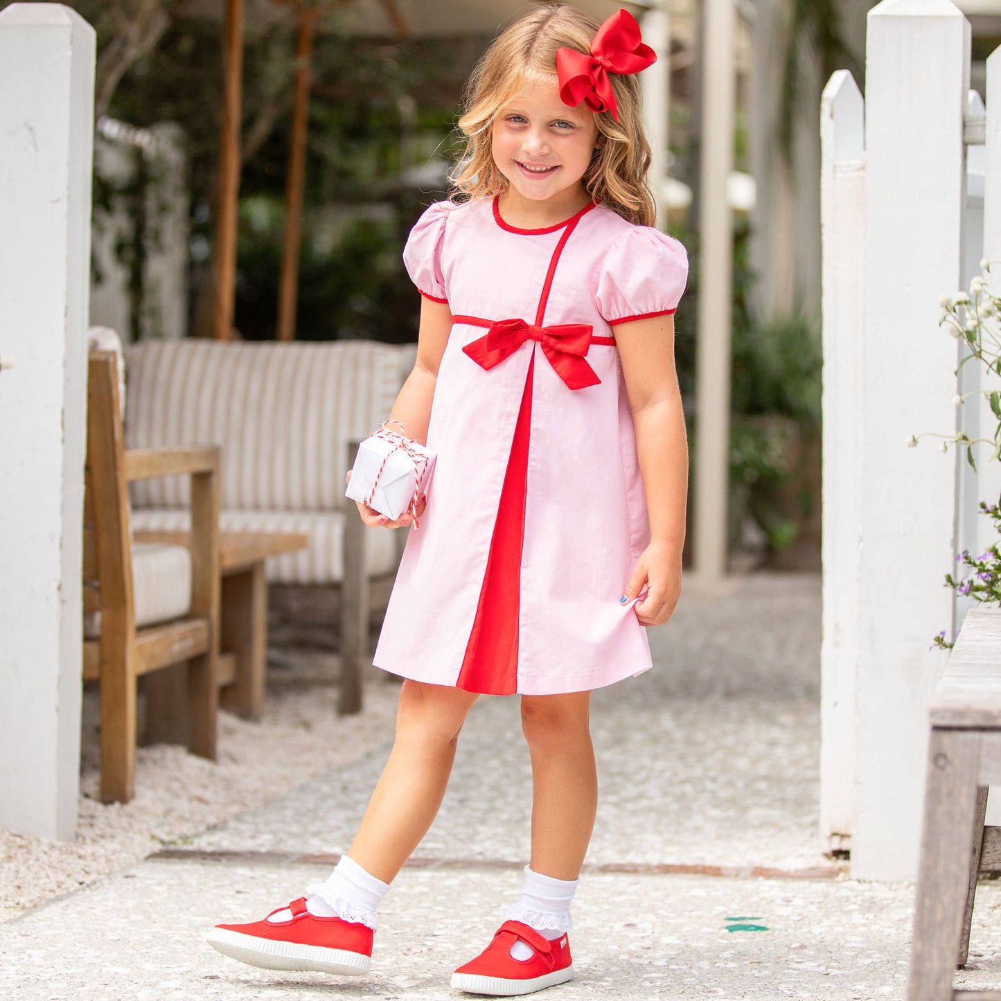 Girls Colleen Bow Dress - Pink