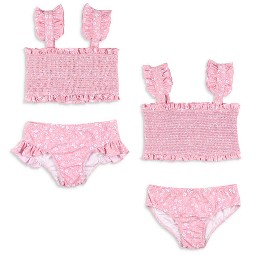 Girls Smocked Bikini - Pink Petal