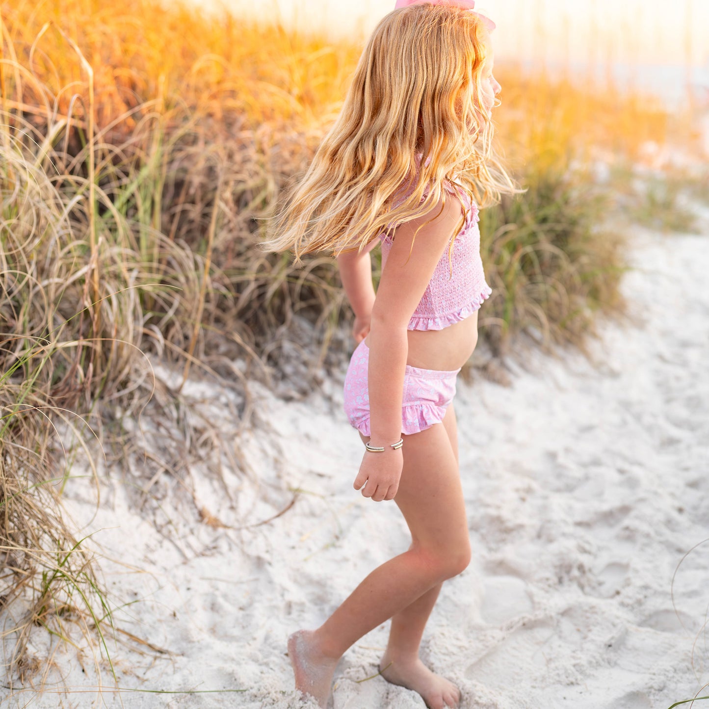 Girls Smocked Bikini - Pink Petal