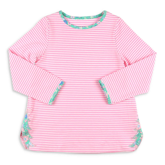 Girls Christmas Tree Top - Pink Stripe