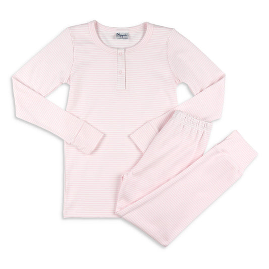 Girls Pima Loungewear Set - Pink Stripe