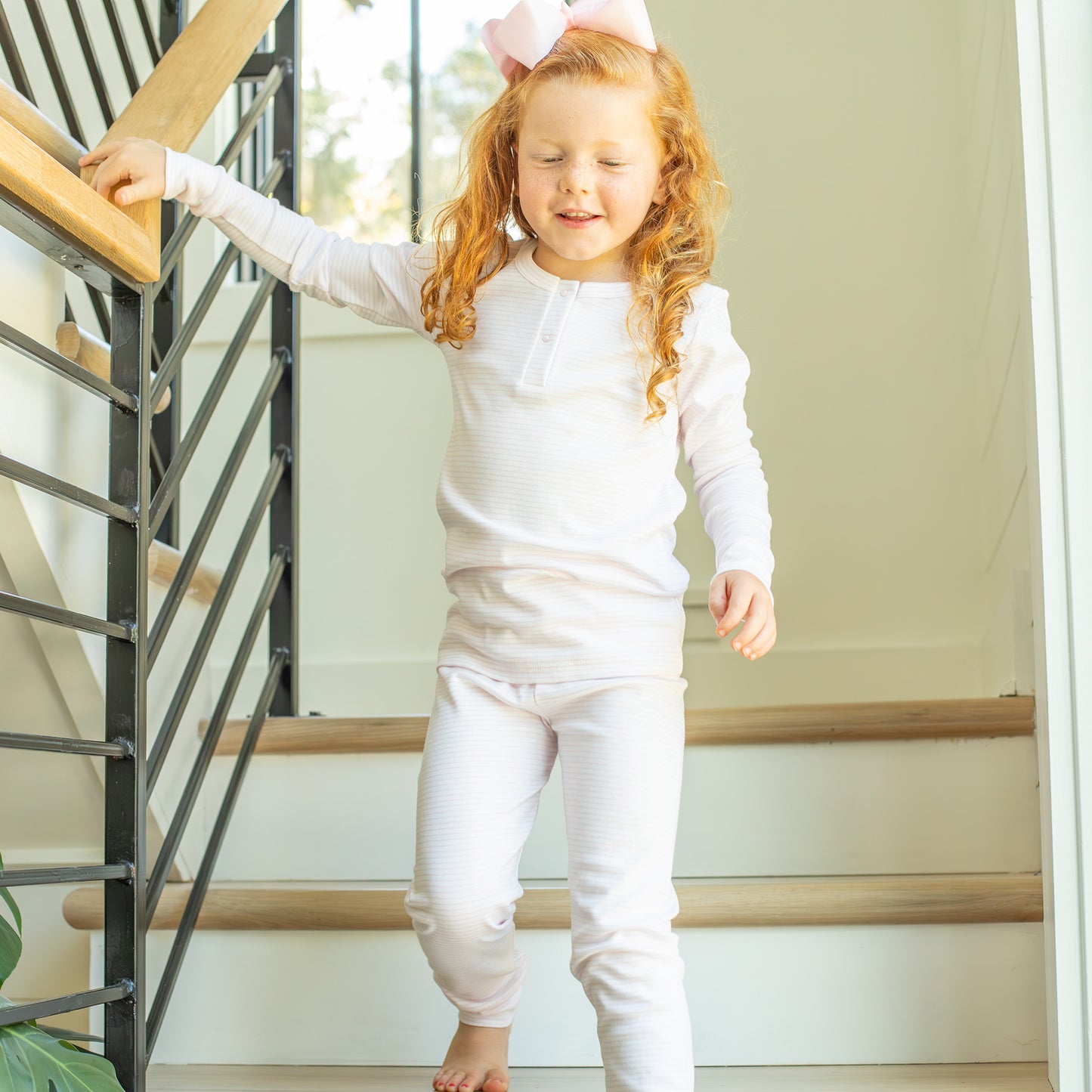 Girls Pima Loungewear Set - Pink Stripe