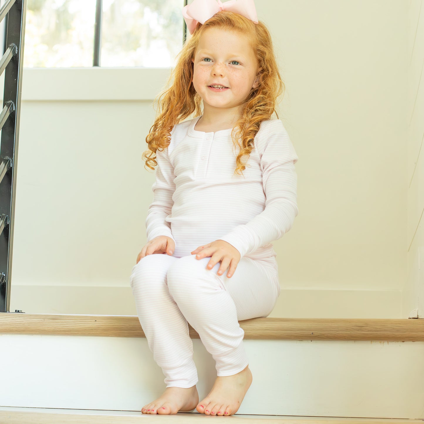 Girls Pima Loungewear Set - Pink Stripe