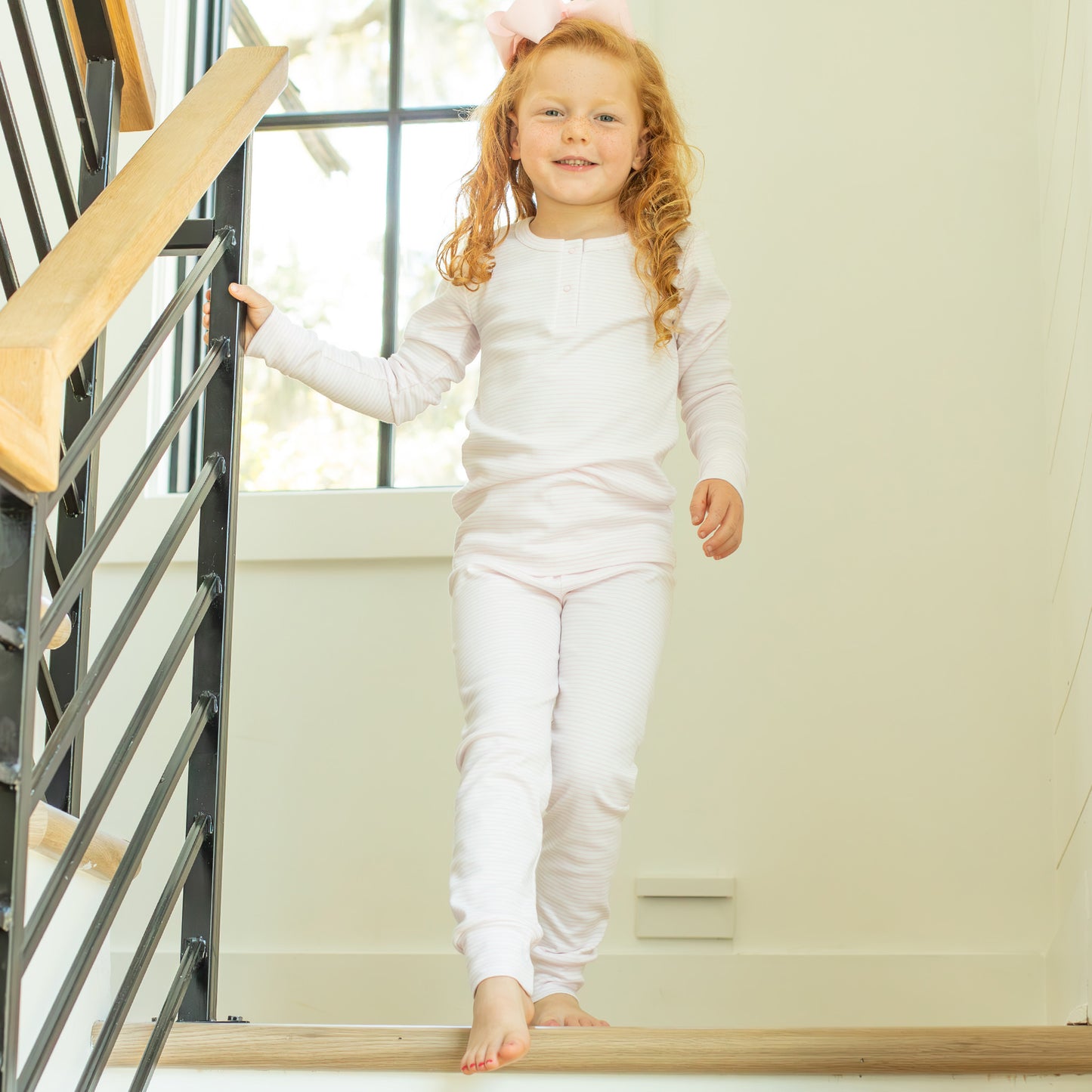 Girls Pima Loungewear Set - Pink Stripe