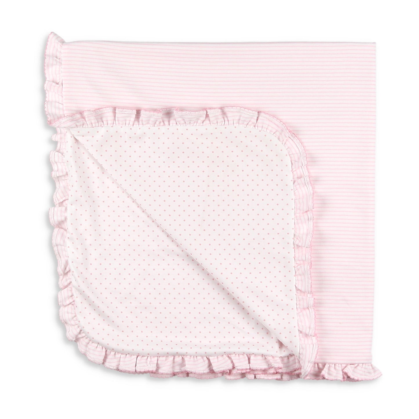 Girls Pima Ruffle Baby Blanket - Pink Stripe