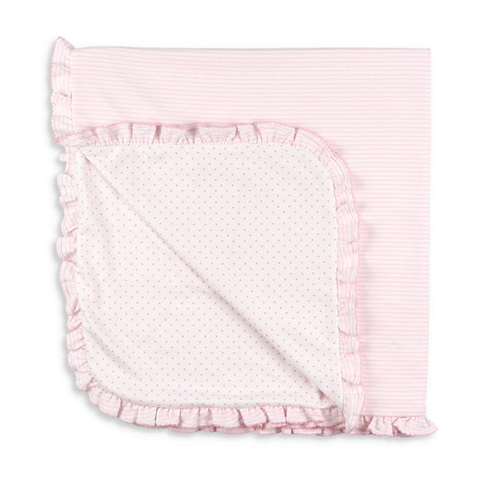 Girls Pima Ruffle Baby Blanket - Pink Stripe