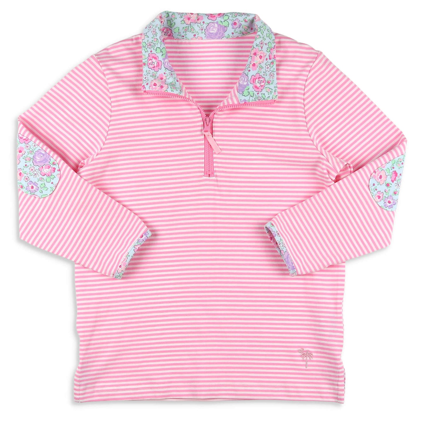 Girls Quarter Zip - Pink Stripe
