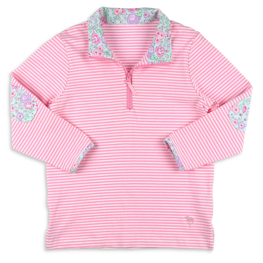 Girls Quarter Zip - Pink Stripe