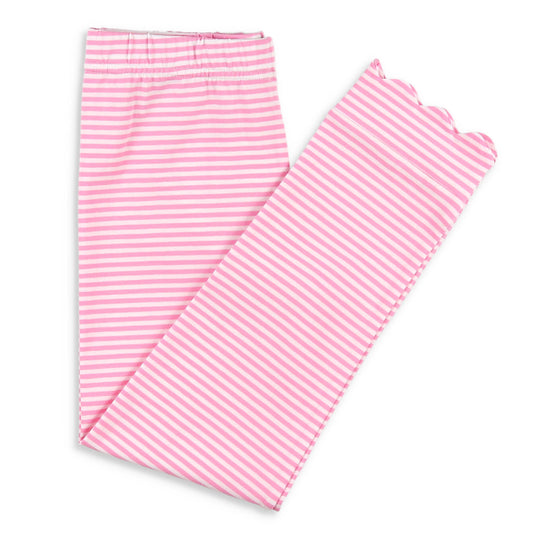 Girls Scallop Leggings - Pink Stripe