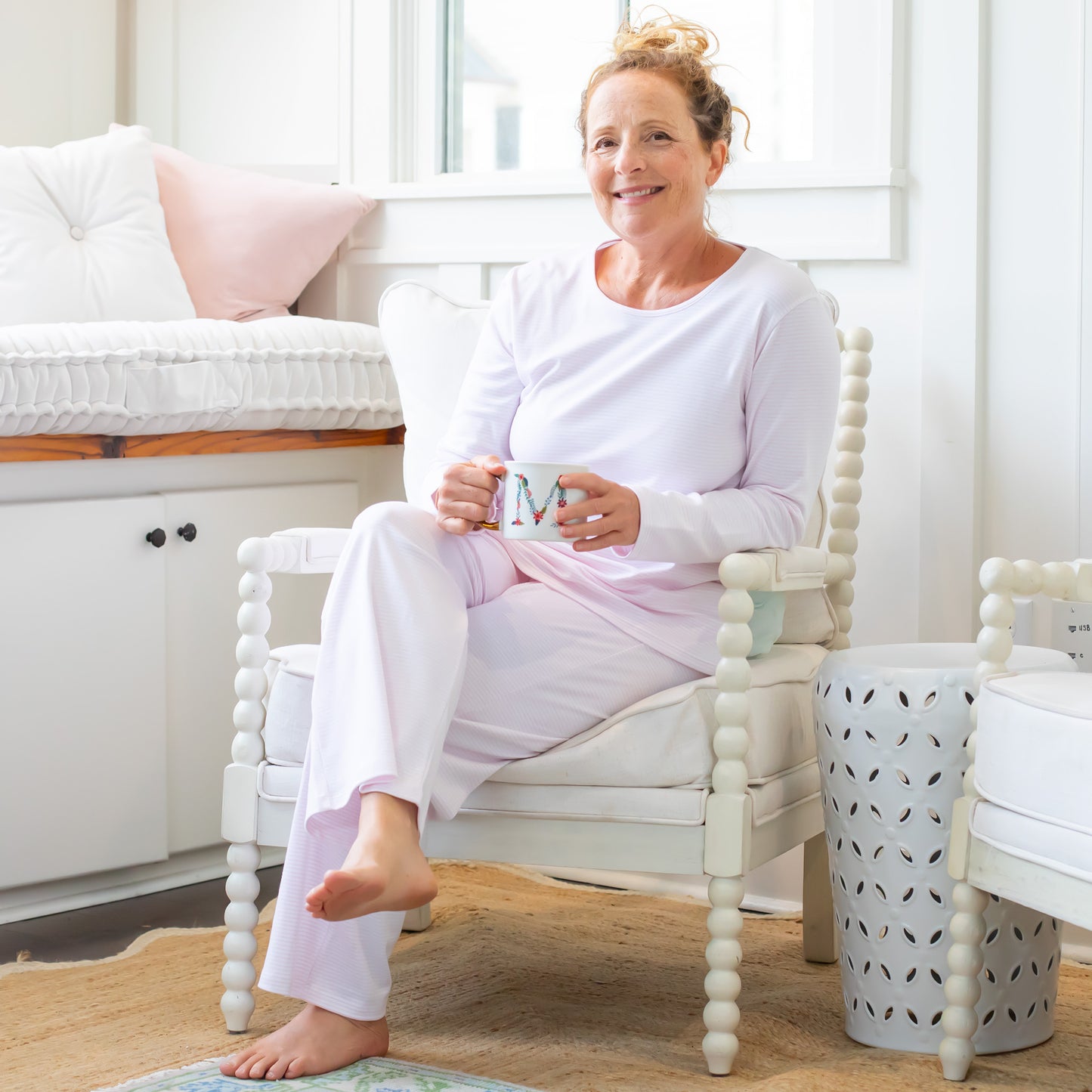 Womens Pima Loungewear Set - Pink Stripe