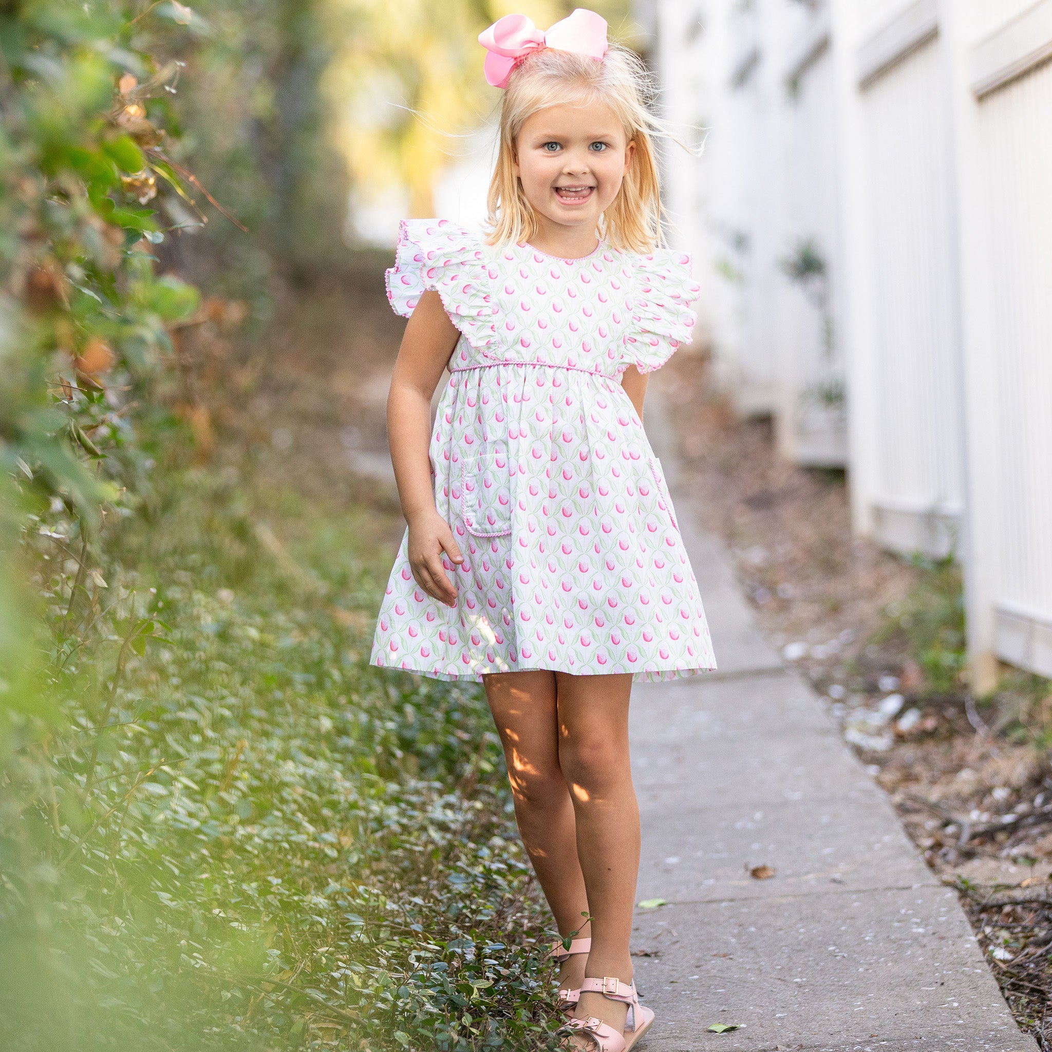 Girls Pink Tulip Flutter Dress - 2T - Shrimp and Grits Kids